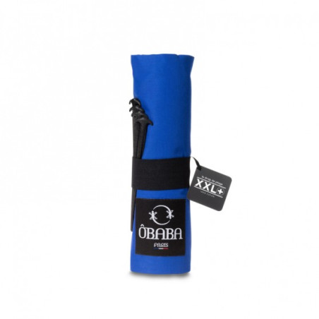 Drap de plage XXL+ bleu outremer avec des piquets - Fabriqué en France, responsable, 100% coton