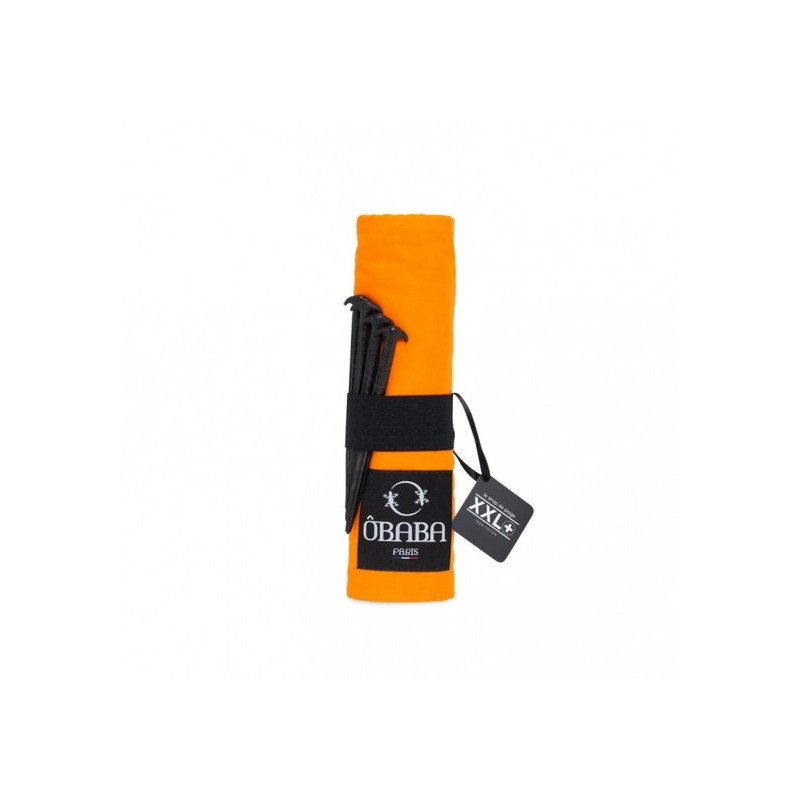 Drap de plage XXL+ orange mandarine avec des piquets - Fabriqué en France, responsable, 100% coton