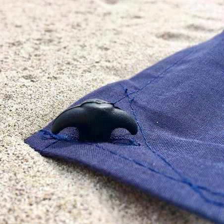 Drap de plage XXL+ Saint James bleu avec des piquets - Fabriqué en France, responsable, 100% coton