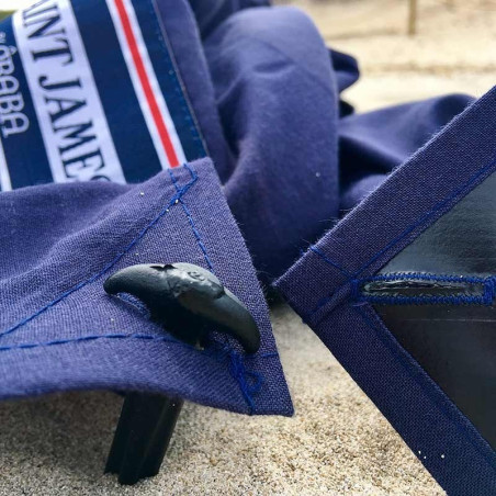 Drap de plage XXL+ Saint James bleu avec des piquets - Fabriqué en France, responsable, 100% coton