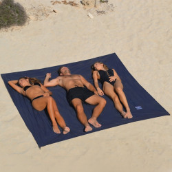 Drap de plage XXL+ Saint James bleu avec des piquets - Fabriqué en France, responsable, 100% coton
