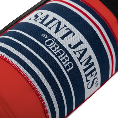 Drap de plage XXL+ Saint James rouge avec des piquets - Fabriqué en France, responsable, 100% coton