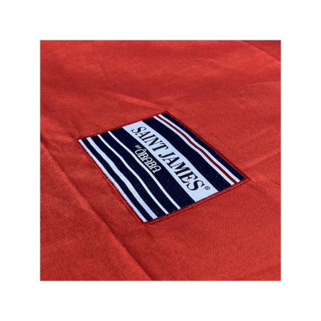 Drap de plage XXL+ Saint James rouge avec des piquets - Fabriqué en France, responsable, 100% coton