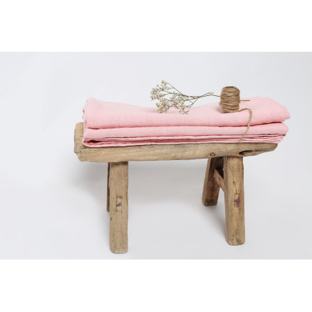 Drap de plage XXL rose blush 100% lin lavé français - Fabriqué en France