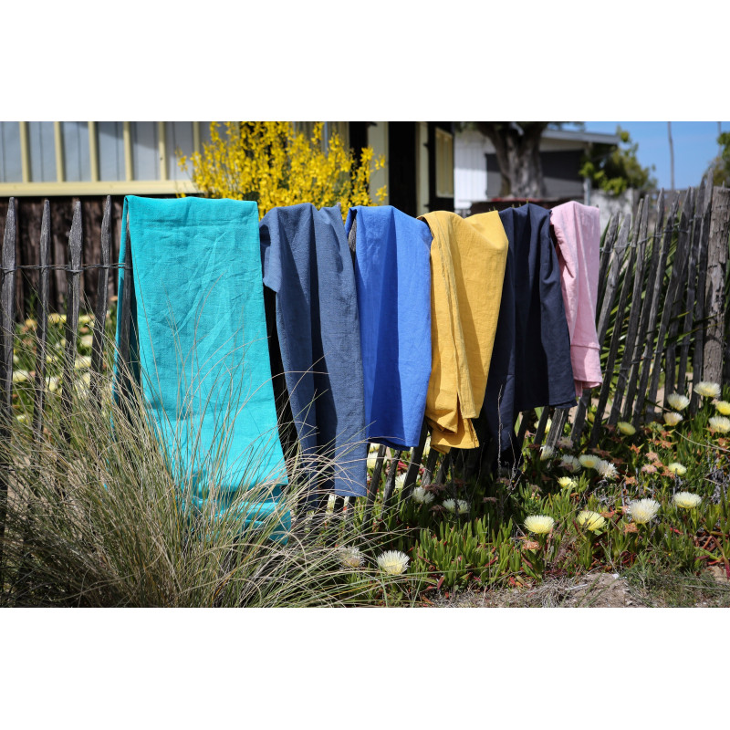 Drap de plage XXL rose blush 100% lin lavé français - Fabriqué en France