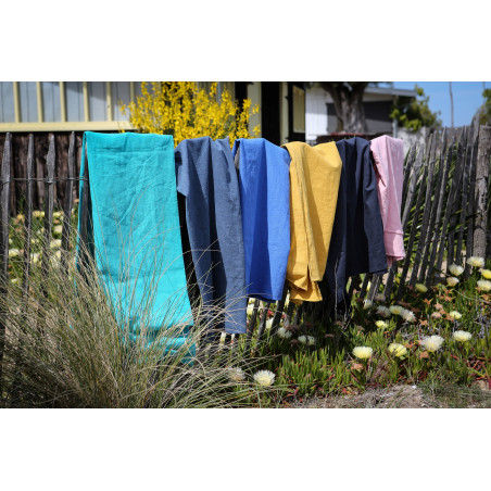 Drap de plage XXL rose blush 100% lin lavé français - Fabriqué en France