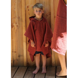 Poncho de plage enfant, fabriqué en France, 100% lin français - brun cuivré