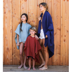 Poncho de plage enfant, fabriqué en France, 100% lin français - brun cuivré