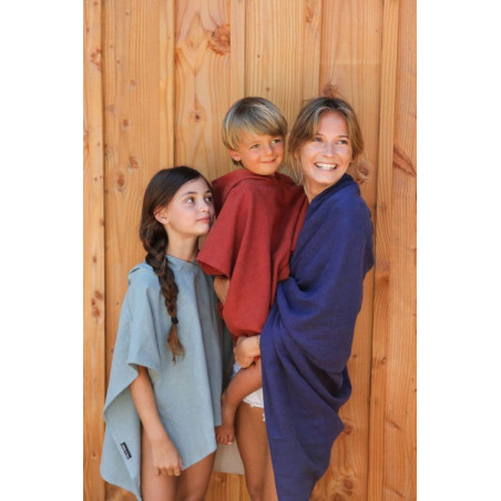 Poncho de plage enfant, fabriqué en France, 100% lin français - brun cuivré