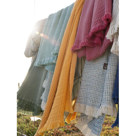 Serviette de plage jaune nid d'abeille - 100% coton oeko-tex