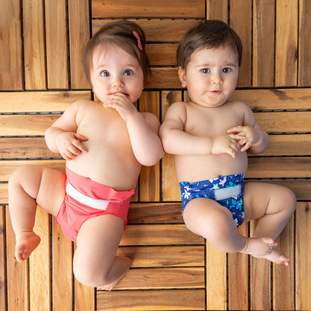 Couche lavable plage et piscine rose blush  6 à 24 mois - fabrication française